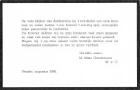 Bedankkaartje ivm overlijden van Evert MG (1895-1966)